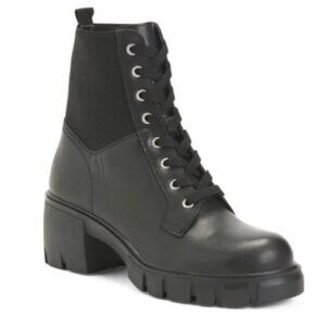 Steve Madden Zanet Black Leather Combat Boots Lug Sole | Women’s 8.5 | Like New